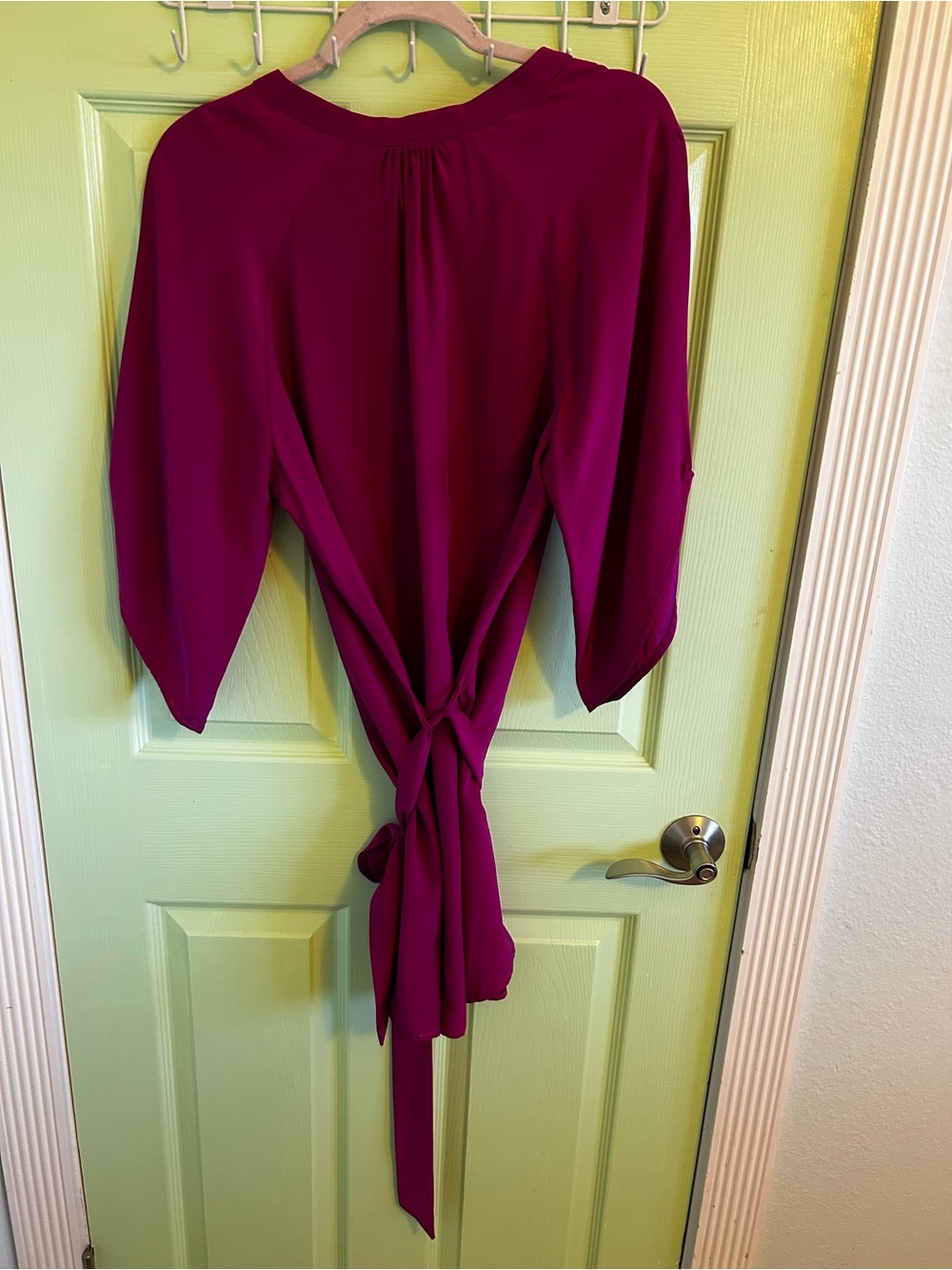 100% Silk Women’s Mini Dress with Waist Tie in Magenta - Picture 4 of 5
